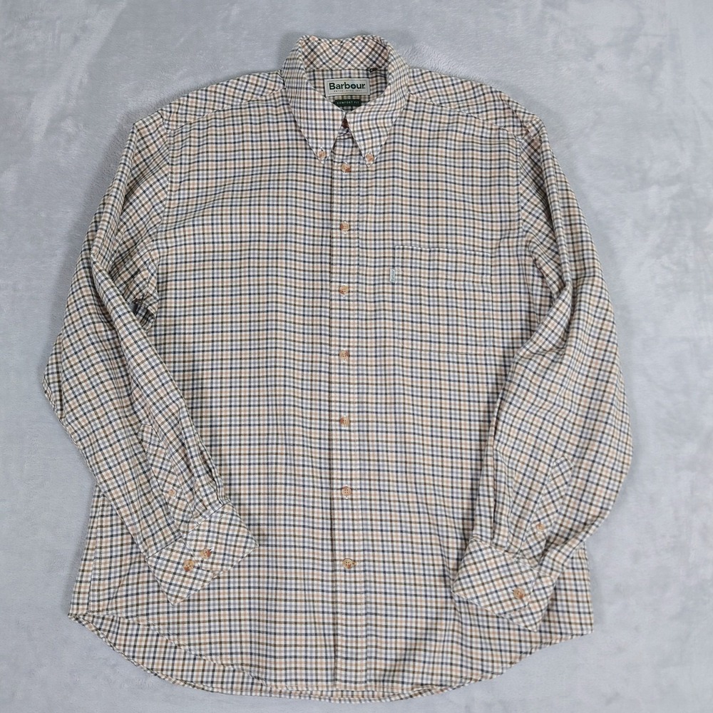 Barbour Scotland Check Shirt Mens L Comfort Fit Cotton Flannel MSH0194OL51 Beige